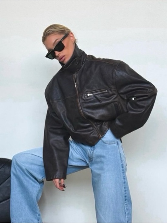Helsa Jackets & Blazers - Helsa Oversized Brown Leather Bomber Jacket